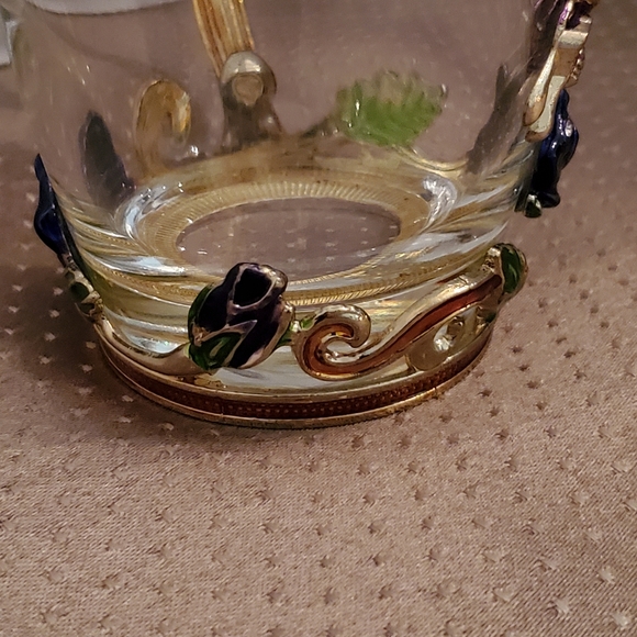 ARC-350 France Clear Glass Tea/Coffee Jeweled Enamel Floral & Butterfly Mug - Picture 5 of 10